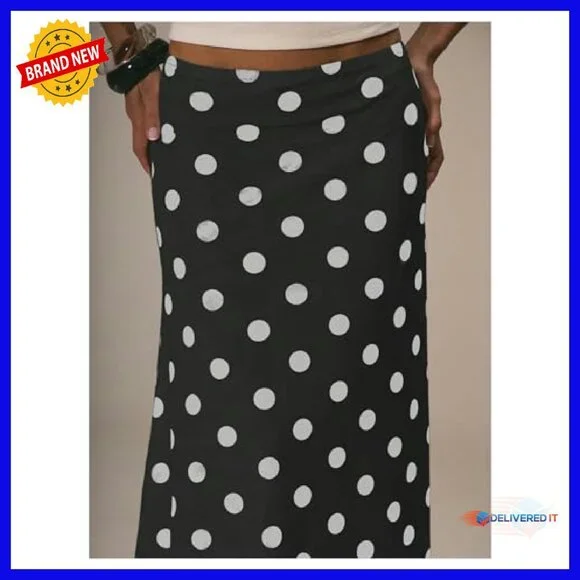 Sheer Mesh Polka Dot Midi Skirt with Flared Hem and Ruffle Detail